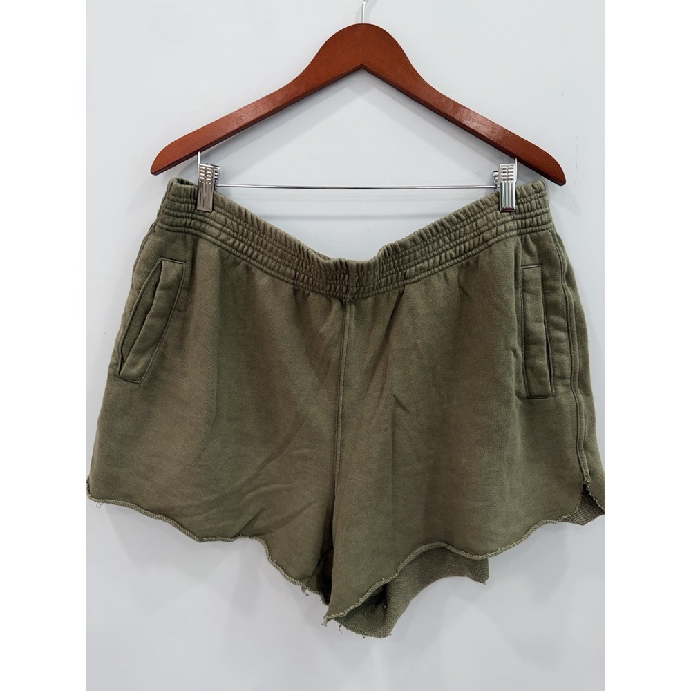 Aerie Olive Green Knit Slub Shorts XL Raw Curved Hem Casual Lounge